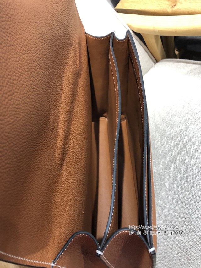 Hermes男包 愛馬仕密碼鎖公事包38cm原版togo皮 蠟線縫製 金棕色  tdh2136